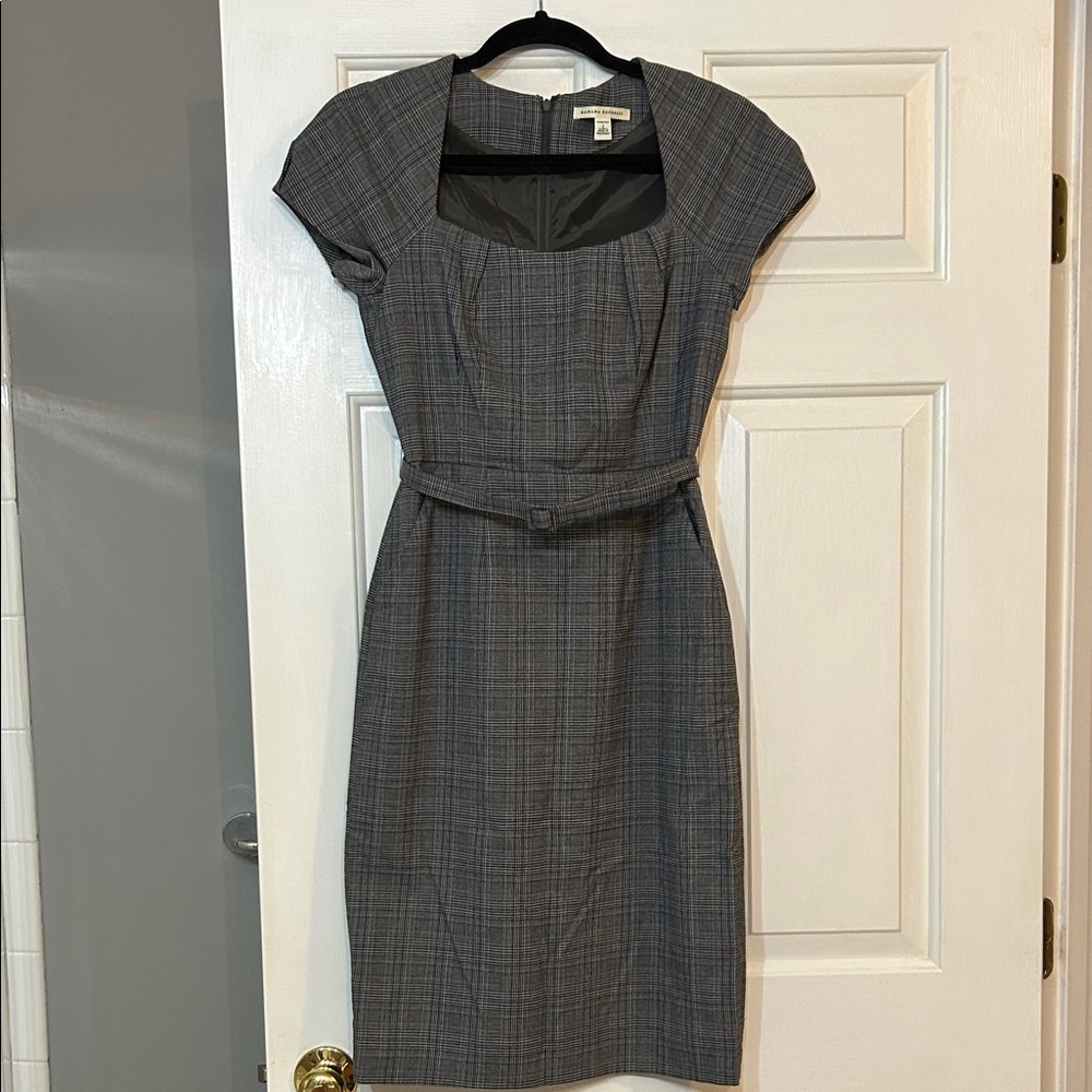 Banana Republic Charcoal Plaid Midi Dress